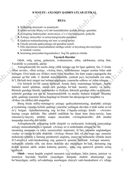 axloqiy qadriyatlar (etika) — DOCX