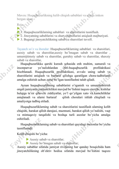 huquqbuzarlikning kelib chiqish sabablari va ularga imkon bergan shart — DOCX
