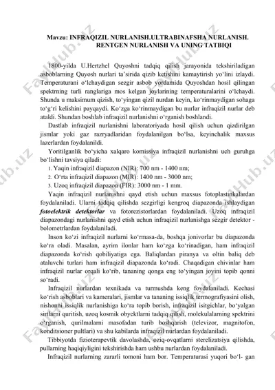 infraqizil nurlanish va uning tatbiqi — DOCX