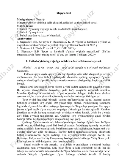 futbol o‘yini tarixi va rivojlanishi — DOCX