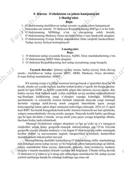 o‘zbekiston va jahon hamjamiyati — DOCX