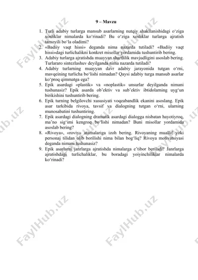 turli adabiy turlarga mansub asarlarning nutqiy shakllanishidagi xususliklar — DOCX