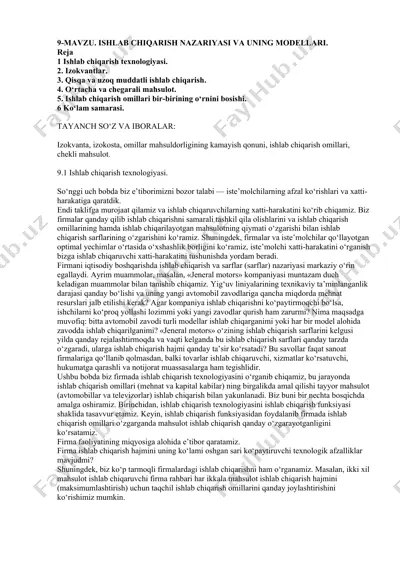 ishlab chiqarish nazariyasi va uning modellari — DOCX