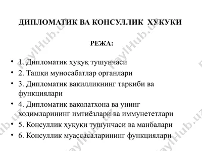 diplomatik va konsullik hukuki rejasi — PPTX