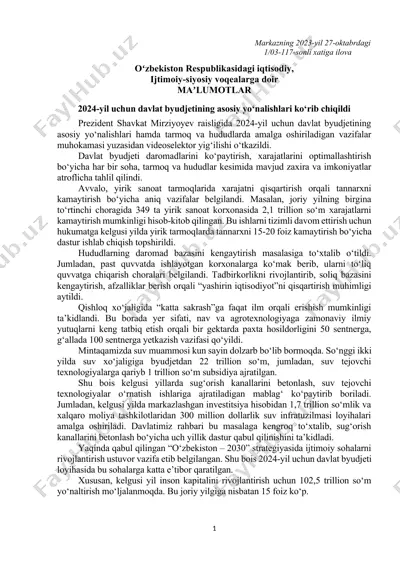 2024-yil davlat byudjeti va tarmoq yo‘nalishlari muhokamasi — DOCX