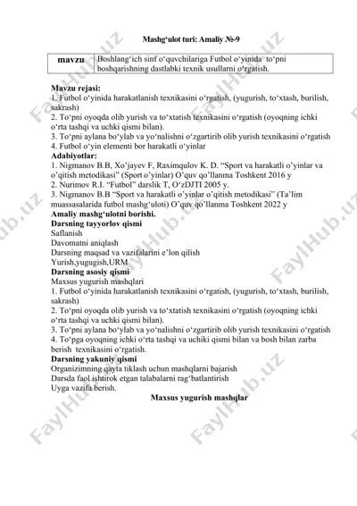 futbol o‘yini to‘pni boshqarish texnikalari — DOCX