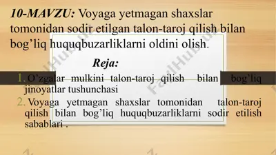 talon-tarojqilish bilan bog’liq jinoyatlar tushunchasi — PPTX
