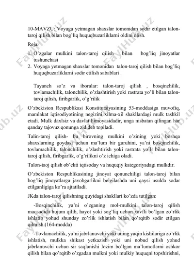 talon-taroj qilish bilan bog’liq huquqbuzarliklar — DOCX