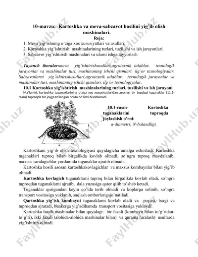 kartoshka va meva-sabzavot hosilini yig’ib olish mashinalari — DOC