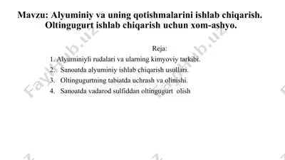 alyuminiy va uning qotishmalarini ishlab chiqarish — PPTX