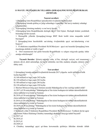 seminariy matn, mustaqillik yillarida qoraqalpog‘iston respublikasi haqida — DOCX