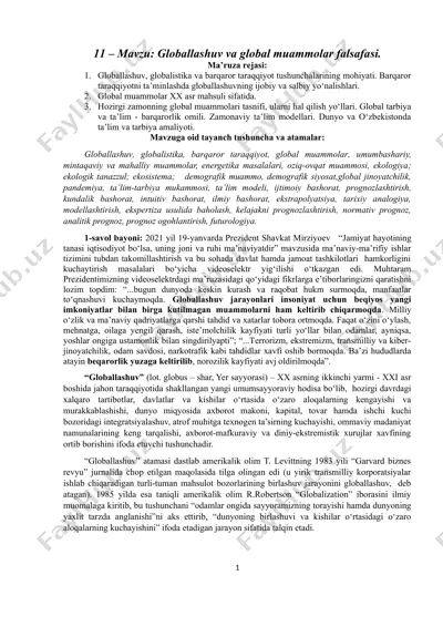 globallashuv va global muammolar falsafasi — DOCX