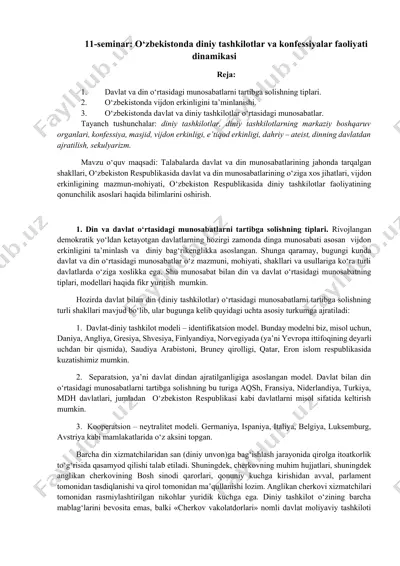 o‘zbekistonda diniy tashkilotlar va konfessiyalar faoliyati dinamikasi — DOCX