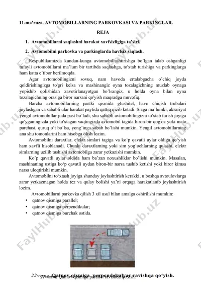 avtomobillarning parkovkasi va parkinglar — DOCX