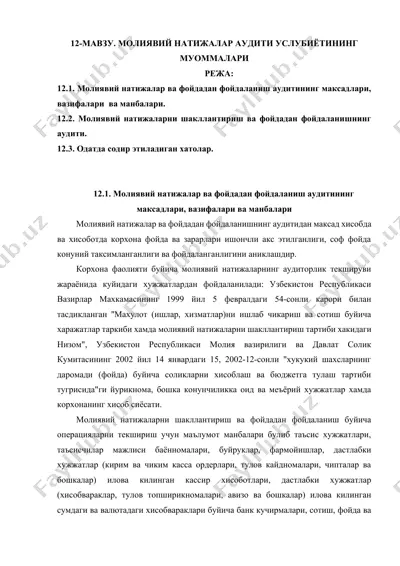 moliyaviy natijalar auditining muommalari — DOCX