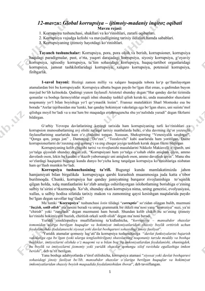 global korrupsiya – ijtimoiy-madaniy inqiroz oqibati — DOCX