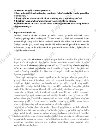 estetika va nafosat falsafasi — DOCX
