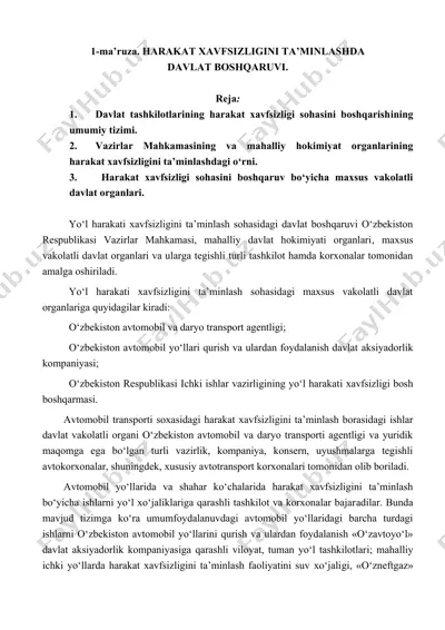 harakat xavfsizligini ta’minlashda davlat boshqaruv — DOCX