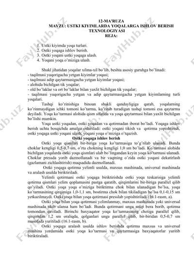 ustki kiyimlarda yoqalarga ishlov berish texnologiyasi — DOC