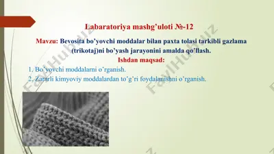 bevosita bo’yovchi moddalar bilan paxta tolasi tarkibli gazlama — PPTX