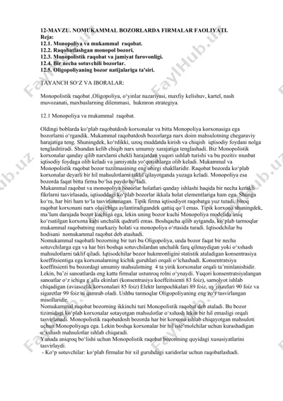 monopoliya va mukammal raqobat — DOCX