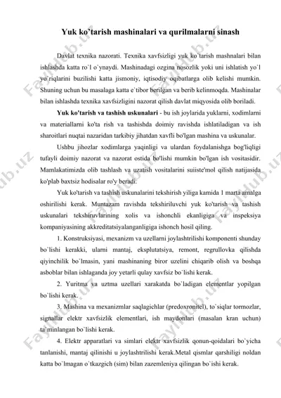 yuk ko’tarish mashinalari va qurilmalarni sinash — DOCX