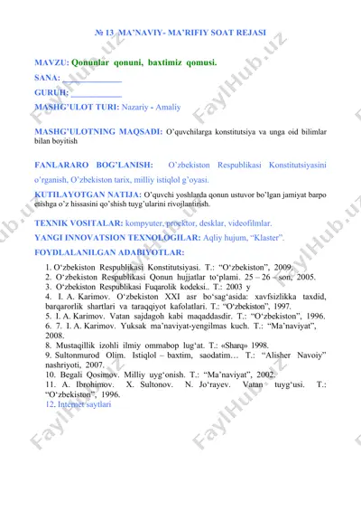 ma’naviy- ma’rifiy soat rejasi — DOC