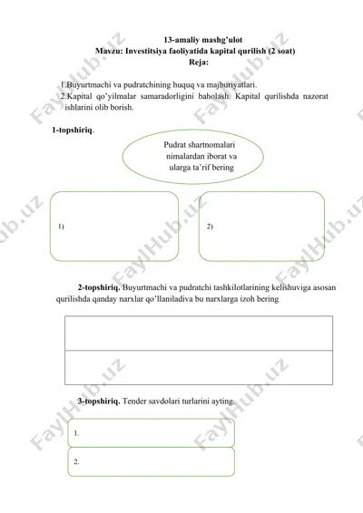 investitsiya faoliyatida kapital qurilish (2 soat) — DOCX