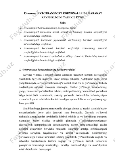 avtotransport korxonalarida harakat xavfsizligini tashkil etish — DOCX