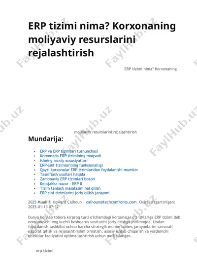 erp tizimi nima? korxonaning moliyaviy resurslarini rejalashtirish — DOCX