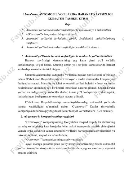 avtomobil yo‘llarida harakat xavfsizligi xizmatini tashkil etish — DOCX