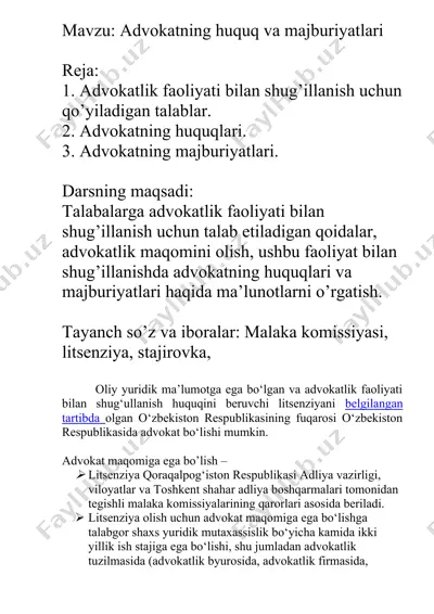 advokatning huquq va majburiyatlari — DOC