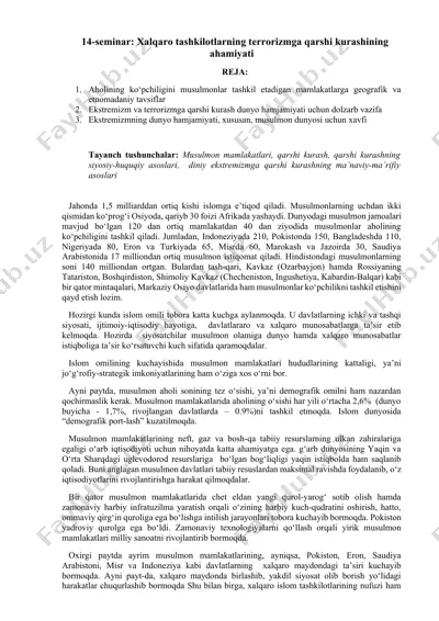 xalqaro tashkilotlarning terrorizmga qarshi kurashining ahamiyati — DOCX