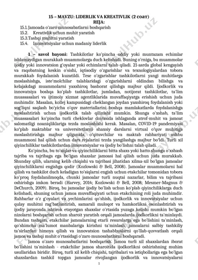 liderlik va kreativlik — DOCX