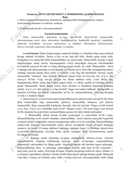 diniy ekstremizm va terrorizmga qarshi kurash — DOCX