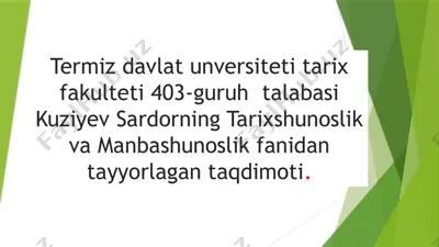 tarixshunoslik faniga oid taqdimot — PPTX