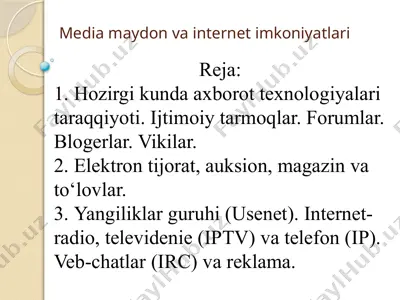 mediamaydon va internet imkoniyatlari — PPTX