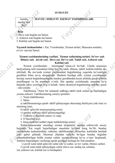 sohaviy xizmat yozishmalari — DOC