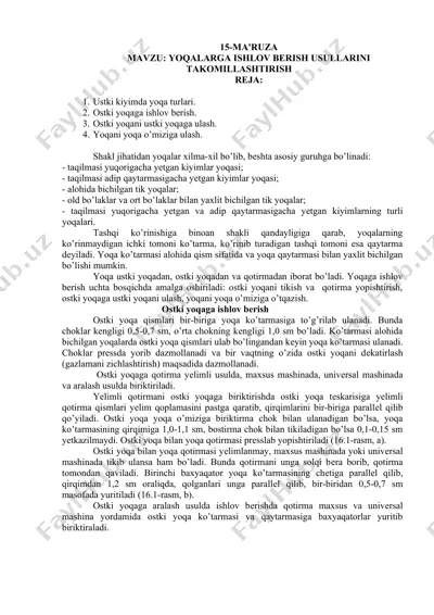 yoqalarga ishlov berish usullarini takomillashtirish — DOC