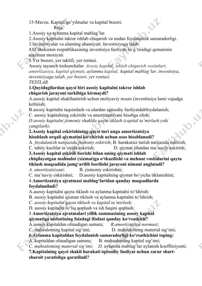 kapital qo’yilmalar va kapital bozori — DOCX