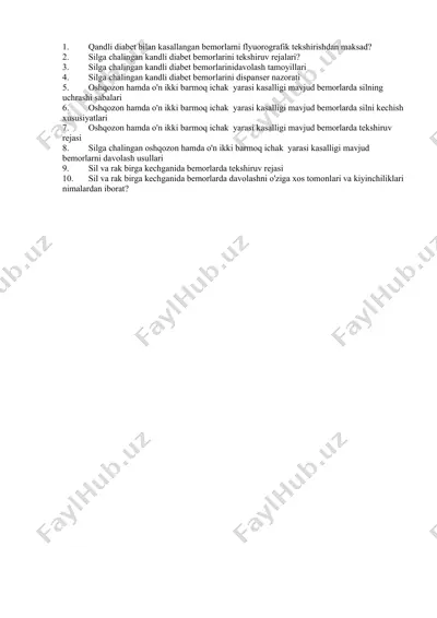 qandli diabet bilan kasallangan bemorlarni flyuorografik tekshirish — DOC