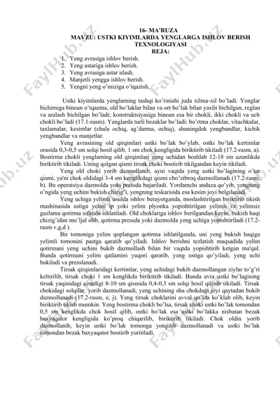 yenglar ustki qismiga ishlov berish texnologiyasi — DOC