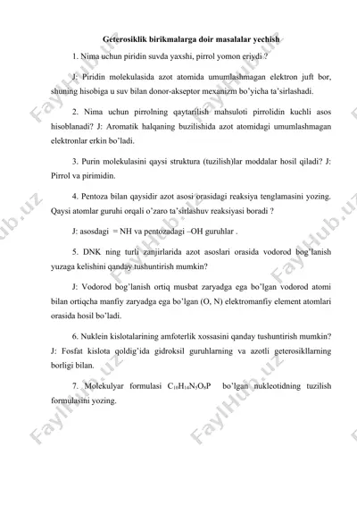 geterosiklik birikmalarga doir masalalar yechish — DOCX