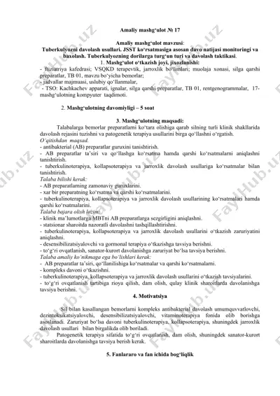 tuberkulyozni davolash usullari mashg'uloti — DOC