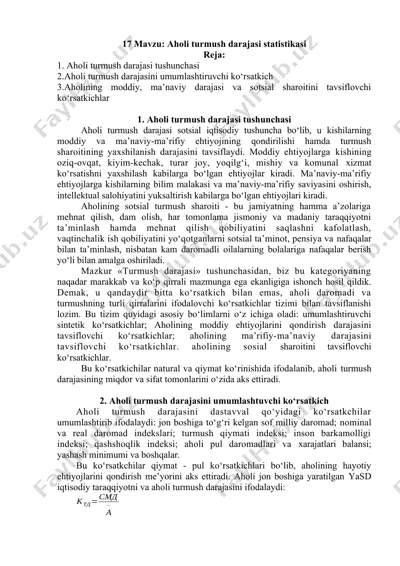 aholi turmush darajasi statistikasi — DOCX