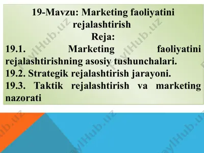 marketing faoliyatini rejalashtirish — PPT