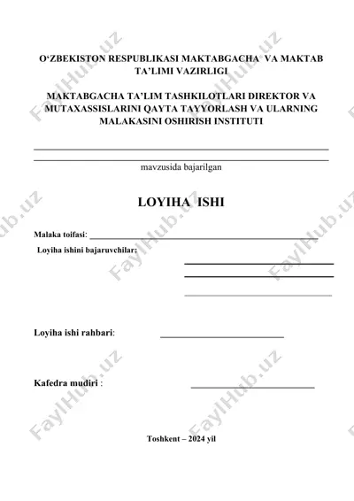 malaka toifasi va loyiha ishini bajaruvchilar haqida ma'lumotlar — DOCX