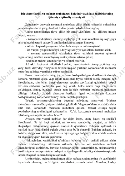 ish sharoitlarini va mehnat muhofazasi holatini yaxshilash — DOCX