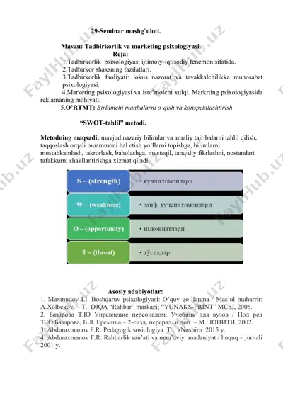 seminar mashg'uloti — DOCX