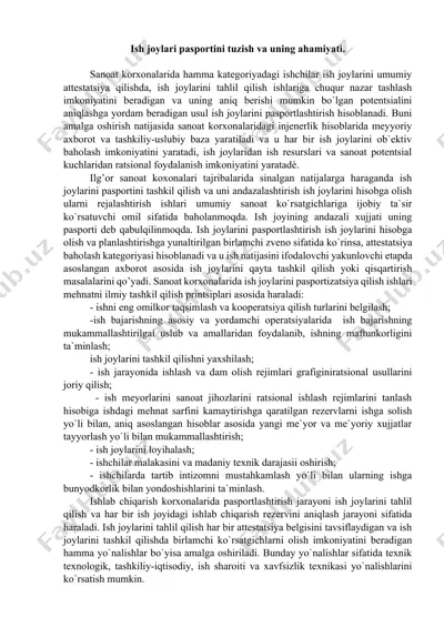ish joylarini pasportlashtirish va uning ahamiyati — DOCX